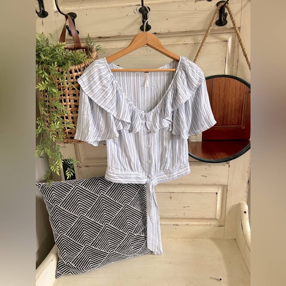 Free People Blue and White Striped Blouse